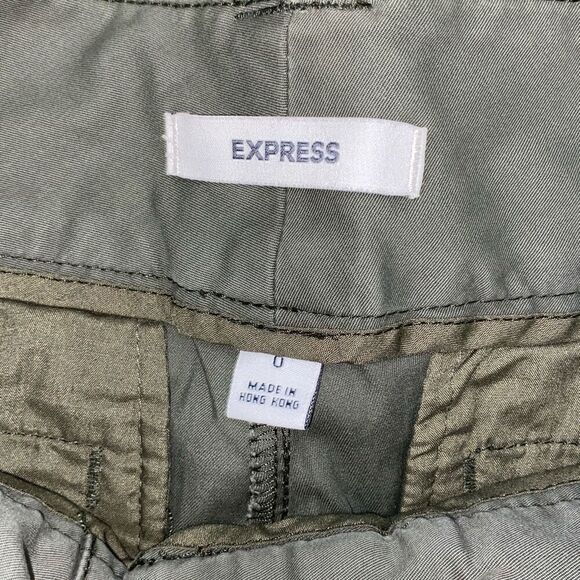Express Women's Army Green Low Rise Cuffed Twill Cropped Capri Pants Size 0 - Picture 7 of 8